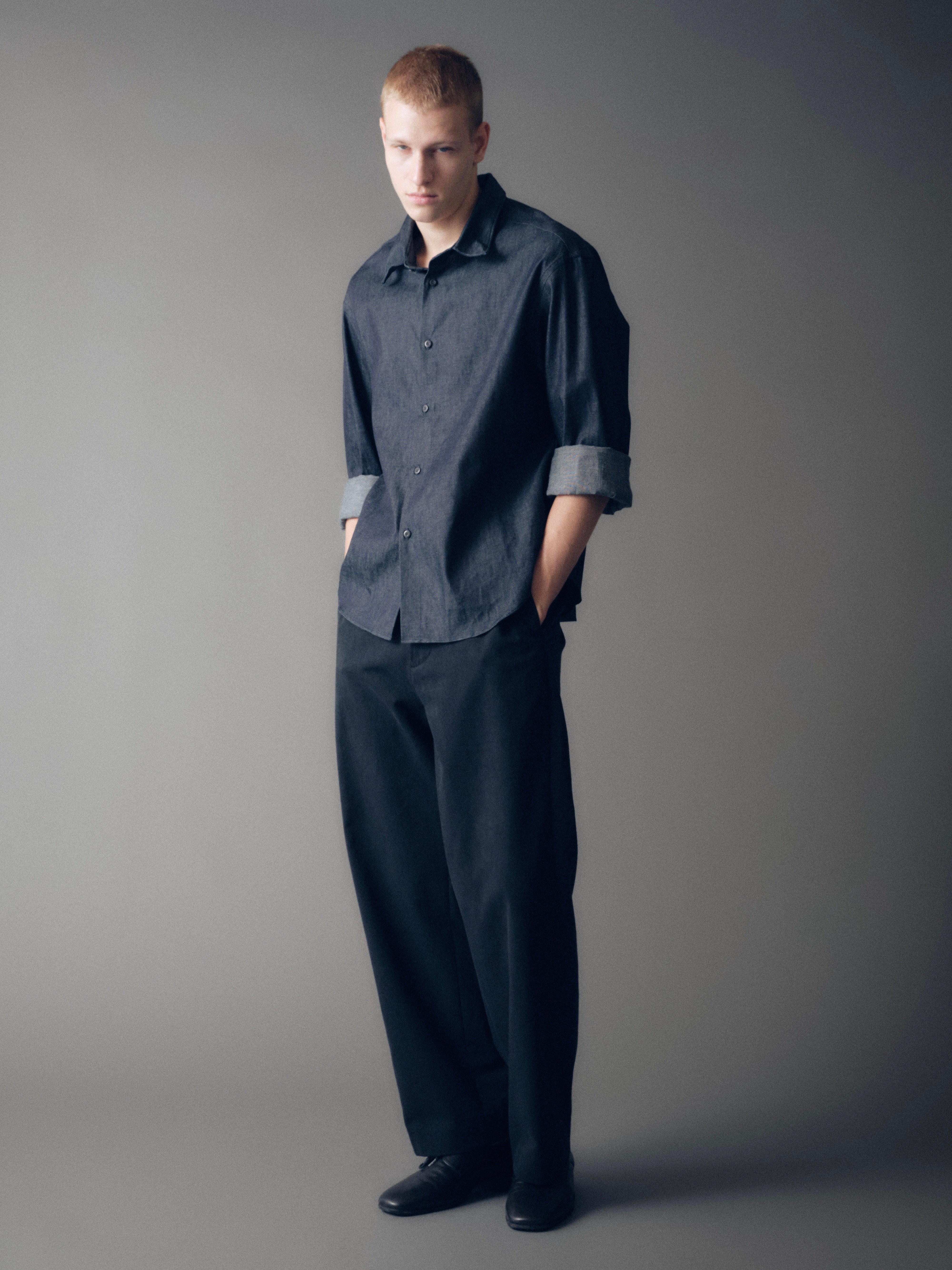 Finn Wired Denim Chambray Shirt in Cotton - Image 3